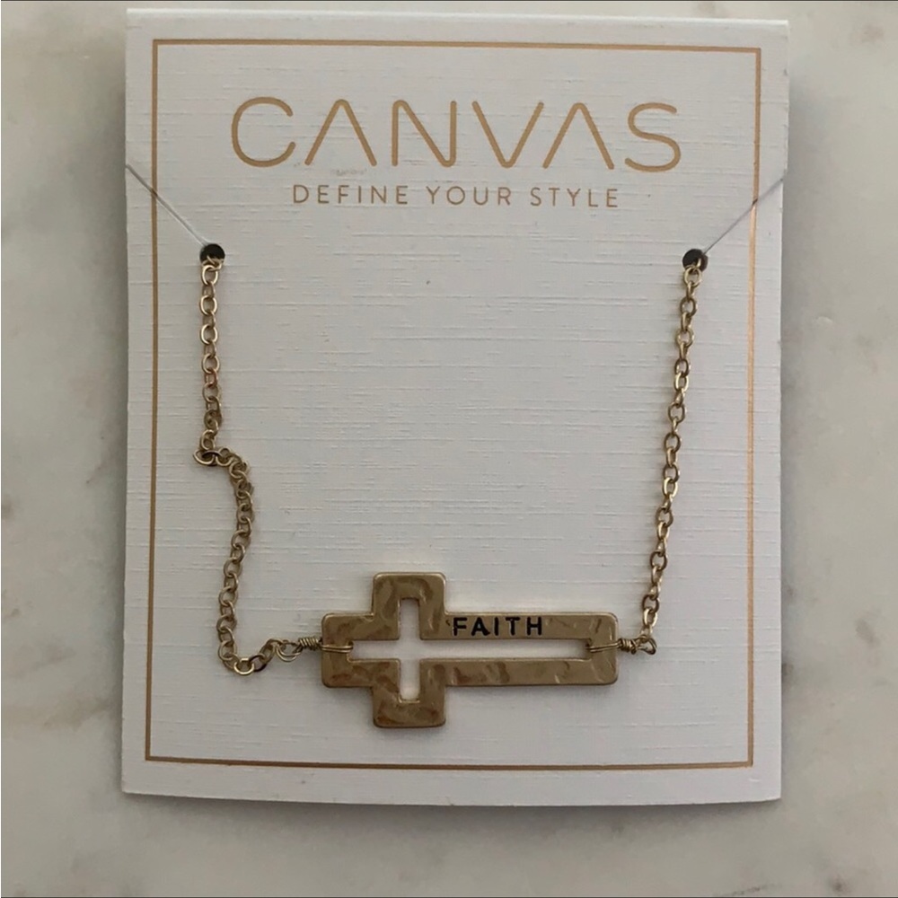 Canvas Sideward Faith Cross Necklace
